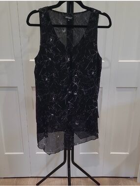 Papaya Black Sheer Floral Asymmetrical Tank